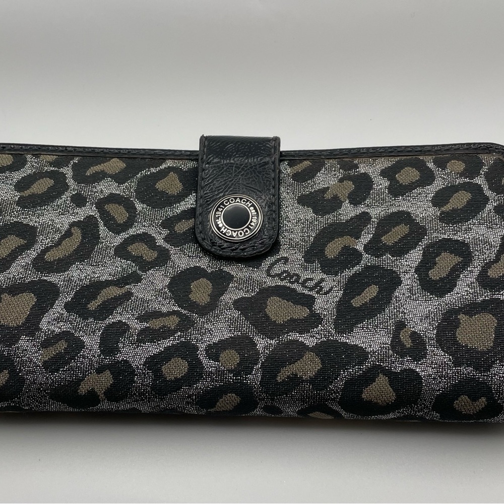 COACH Ocelot Leopard Print Shimmer Zip Around Wallet